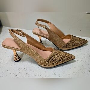 Women Wedding Shoes Gold Slingback Heels